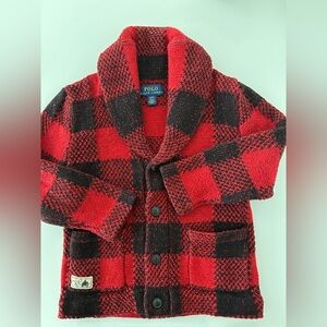 Polo by Ralph Lauren Red and Black Knit Cardigan Size 3-4